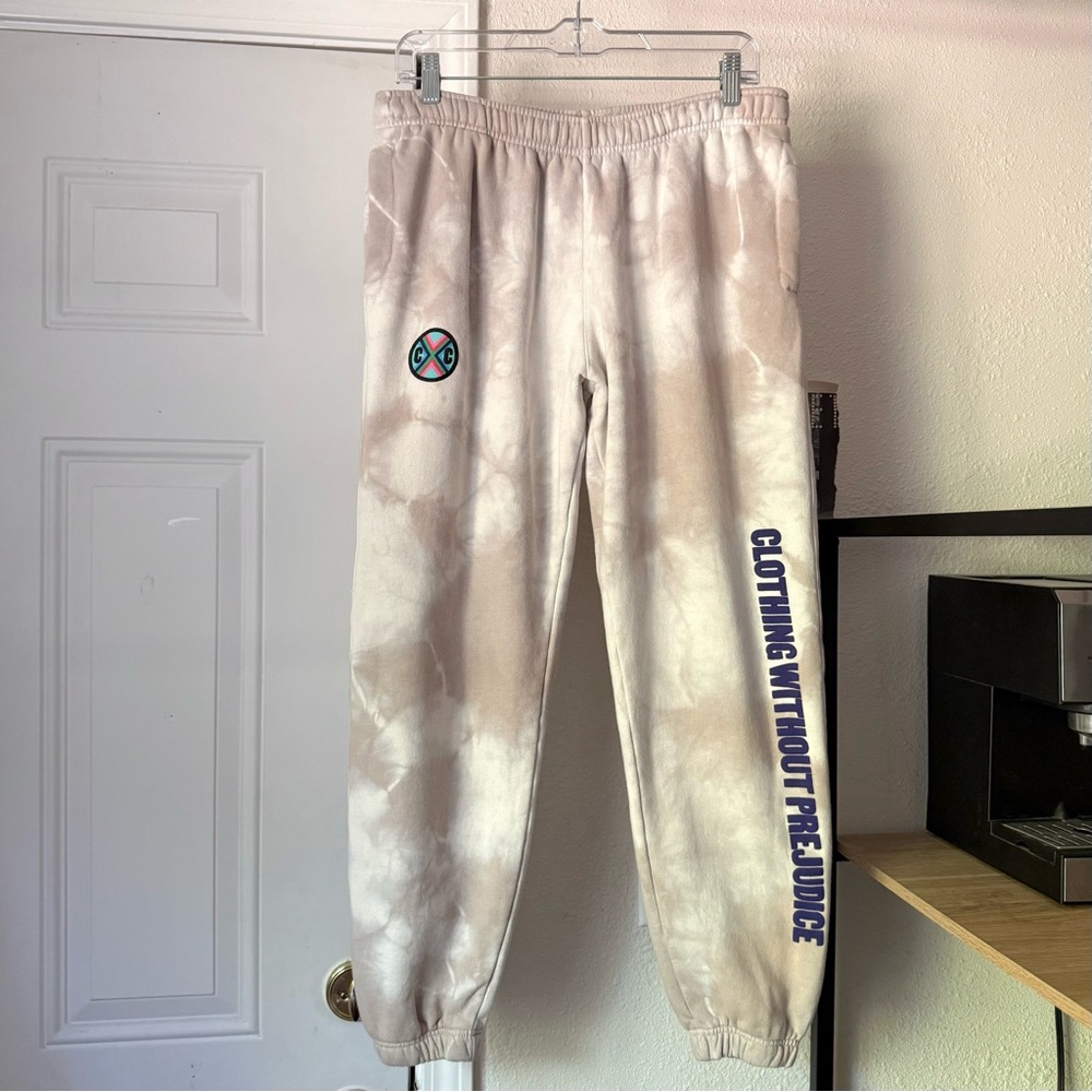 CROSS COLOURS vintage tan white cotton tie dye jogger‎ cropped sweat pants